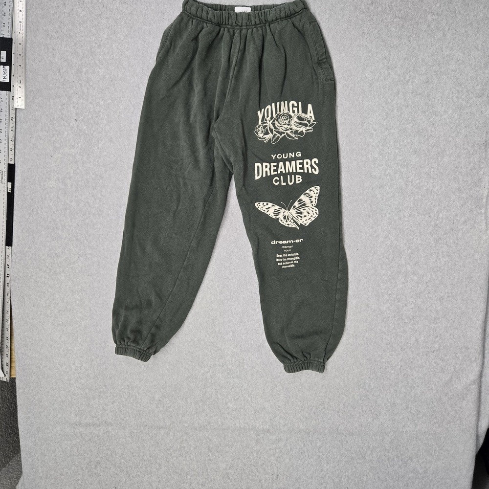 Youngla Women Pants S Green Dreamers Joggers Butterfly Spellout Logo W211